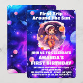 宇宙惑星ピンクガールファースト誕生日 招待状 (正面/裏面)