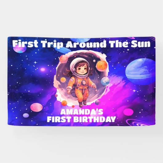 宇宙惑星ピンクガールファースト誕生日 横断幕 (横)