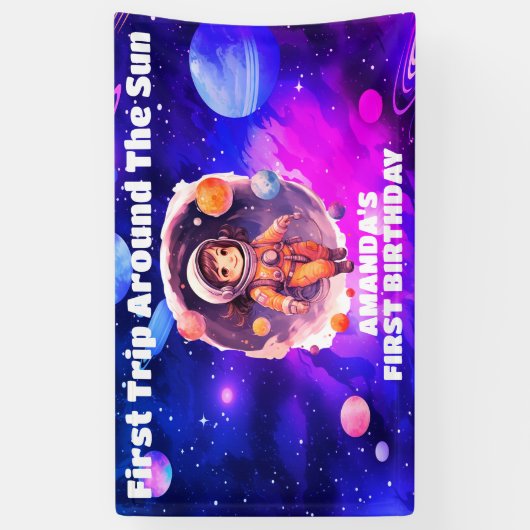 宇宙惑星ピンクガールファースト誕生日 横断幕 (縦)