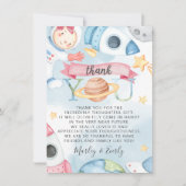 宇宙惑星ピンクガールベビーシャワーサンキューカード 招待状 (正面)
