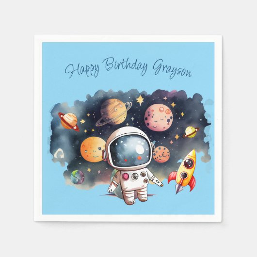 宇宙惑星ブルー誕生日 スタンダードカクテルナプキン (正面)