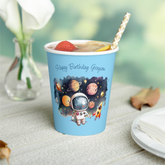宇宙惑星ブルー誕生日 紙コップ (インサイチュ)