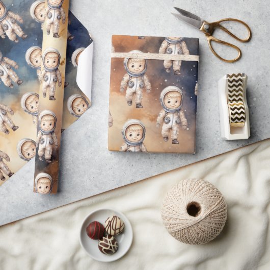 宇宙惑星ボーイファースト誕生日包装 ラッピングペーパー (クラフト)