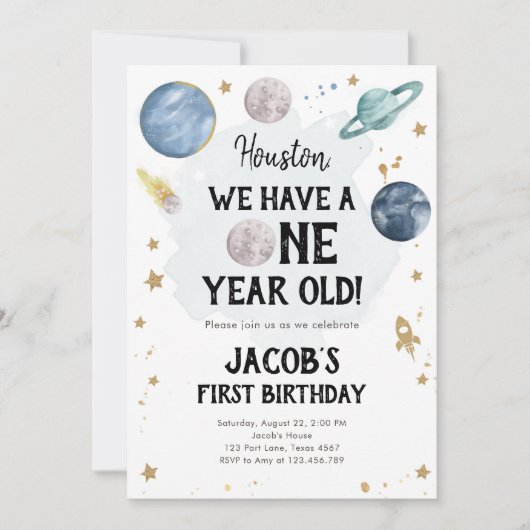 宇宙惑星ボーイファースト誕生日招待状 招待状 (正面)