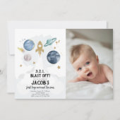 宇宙惑星ボーイファースト誕生日招待状 招待状 (正面)