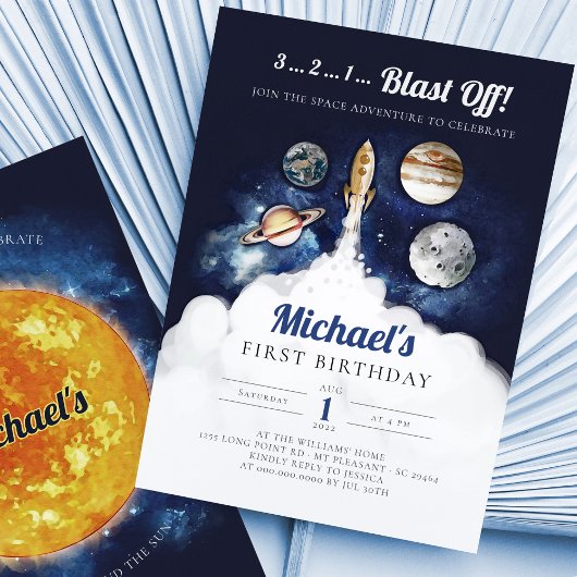 宇宙惑星ボーイファースト誕生日招待状 招待状
