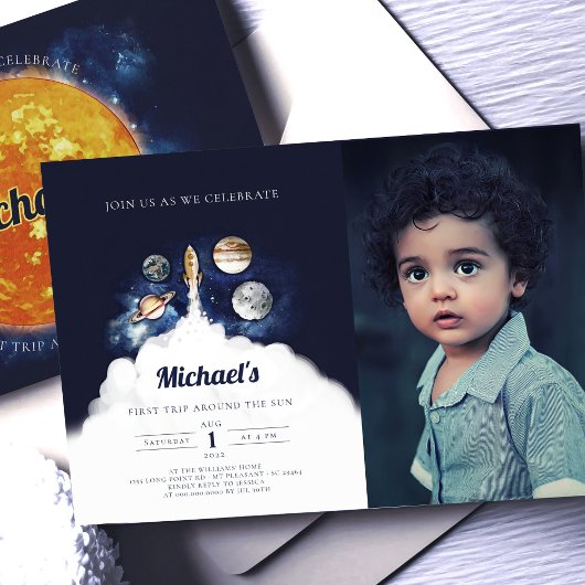 宇宙惑星ボーイファースト誕生日招待状 招待状