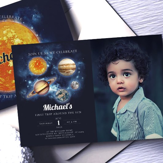 宇宙惑星ボーイファースト誕生日招待状 招待状
