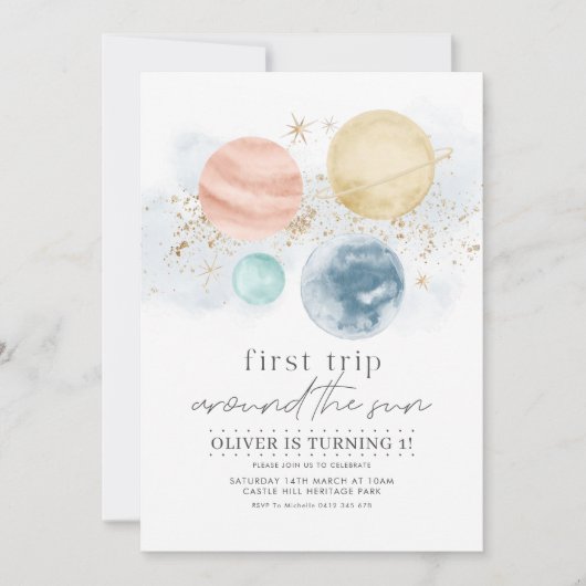 宇宙惑星ボーイファースト誕生日招待状 招待状 (正面)