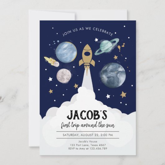 宇宙惑星ボーイファースト誕生日招待状 招待状 (正面)