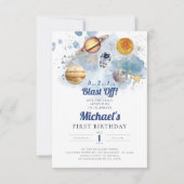 宇宙惑星ボーイファースト誕生日招待状 招待状 (正面)