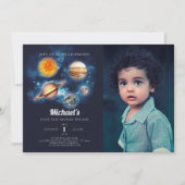 宇宙惑星ボーイファースト誕生日招待状 招待状 (正面)