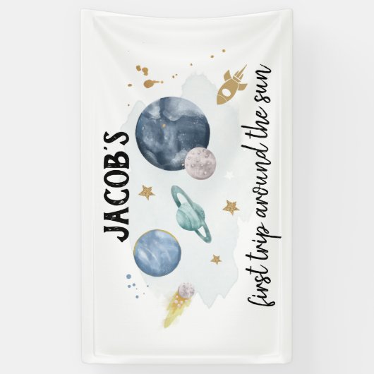 宇宙惑星ボーイファースト誕生日背景 横断幕 (縦)