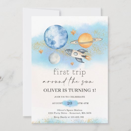 宇宙惑星ボーイファースト誕生日 招待状 (正面)