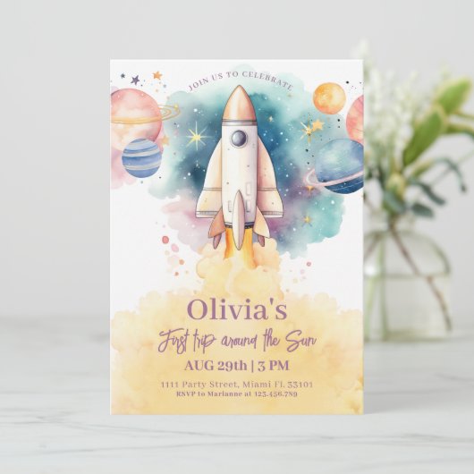 宇宙惑星ロケットガールファースト誕生日 招待状 (スタンド正面)