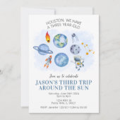 宇宙惑星ロケットボーイ誕生日カードの招待 招待状 (正面)