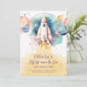 宇宙惑星ロケット女の子 初めての誕生日 招待状 (スタンド正面)