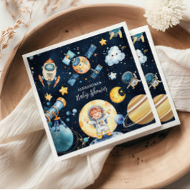 宇宙惑星ロケット海軍ブルーベビーシャワー スタンダードカクテルナプキン