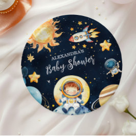宇宙惑星ロケット海軍ブルーベビーシャワー ペーパープレート