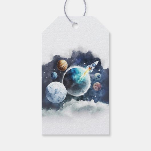 宇宙惑星ロケット船ありがとうステッカー ギフトタグ (裏面)