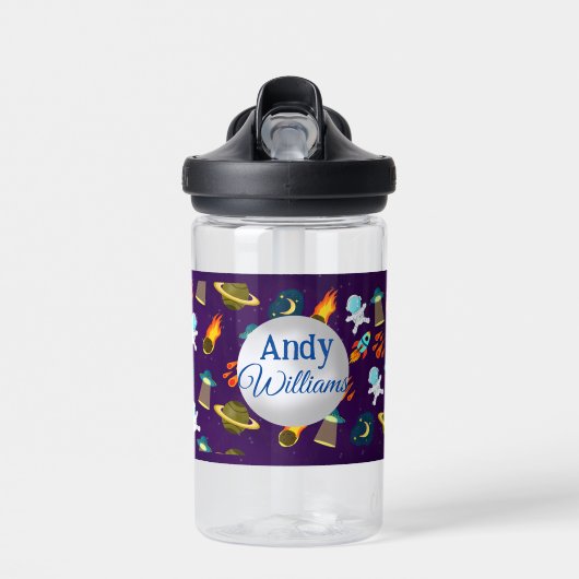 宇宙惑星ロケット船の漫画パターン ウォーターボトル (正面)