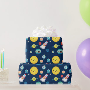 宇宙惑星ロケット船誕生日 ラッピングペーパー