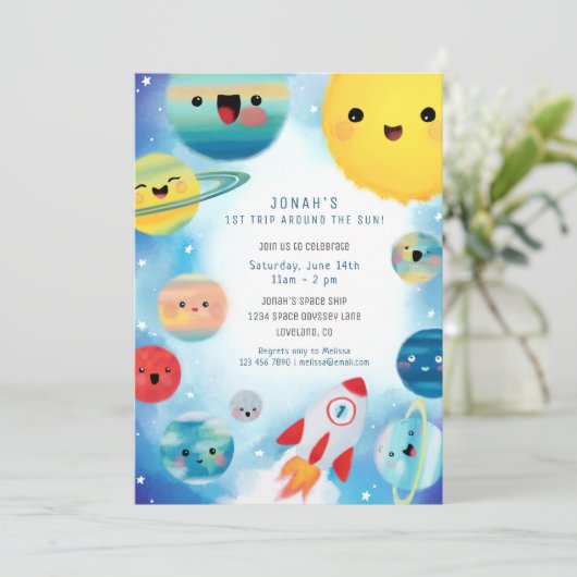 宇宙惑星ロケット1ST誕生日招待状 招待状 (スタンド正面)