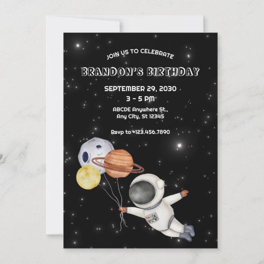 宇宙惑星宇宙飛行士の写真の誕生日の招待 招待状 (裏面)