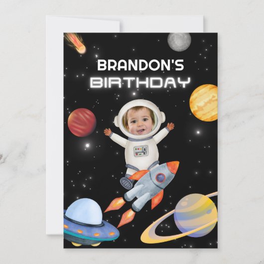 宇宙惑星宇宙飛行士の写真の誕生日の招待 招待状 (正面)