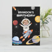 宇宙惑星宇宙飛行士の写真の誕生日の招待 招待状 (スタンド正面)