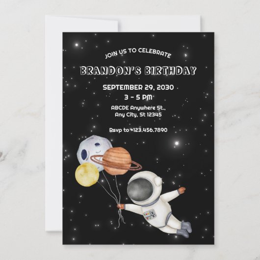宇宙惑星宇宙飛行士の写真の誕生日の招待 招待状 (裏面)