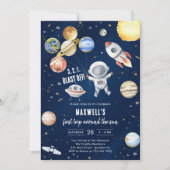 宇宙惑星宇宙飛行士少年 誕生日 招待状 (正面)