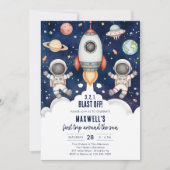 宇宙惑星宇宙飛行士少年 誕生日 招待状 (正面)