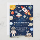 宇宙惑星宇宙飛行士少年 誕生日 招待状 (正面)