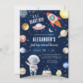 宇宙惑星宇宙飛行士少年 誕生日 招待状 (正面)