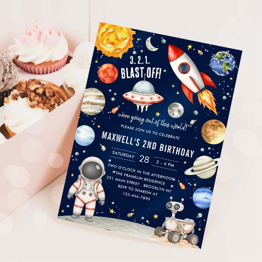宇宙惑星宇宙飛行士少年 誕生日 招待状