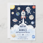 宇宙惑星宇宙飛行士少年 誕生日 招待状 (正面)