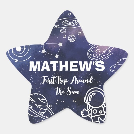 宇宙惑星宇宙飛行士1世誕生日ボーイ 星シール (正面)