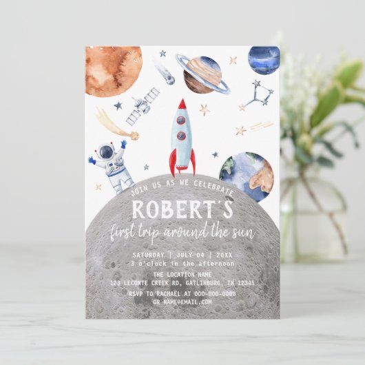 宇宙惑星男女兼用第1誕生日 招待状 (スタンド正面)