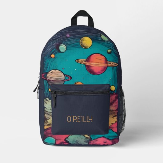 宇宙惑星銀河モノグラモダンム プリントバックパック (正面)