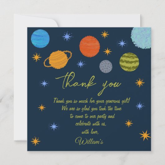 宇宙惑星銀河系スターズボーイベビーシャワー サンキューカード (正面)
