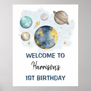 宇宙惑星銀河系少年誕生日歓迎 ポスター