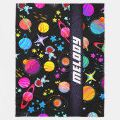 宇宙惑星銀河系月と星のパターン フリースブランケット (正面)