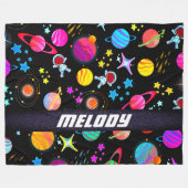 宇宙惑星銀河系月と星のパターン フリースブランケット (正面(横))