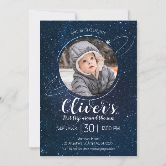 宇宙惑星1st誕生日ブラストオフ 招待状 (正面)