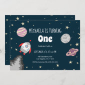 宇宙惑星&ロケットガールファースト誕生日 招待状 (正面/裏面)