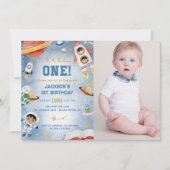宇宙惑星First Birthday Party写真 招待状 (正面)