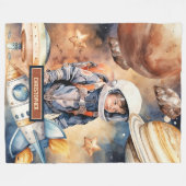 宇宙愛キッドの名前付きロケット船ブランケット フリースブランケット (正面(横))