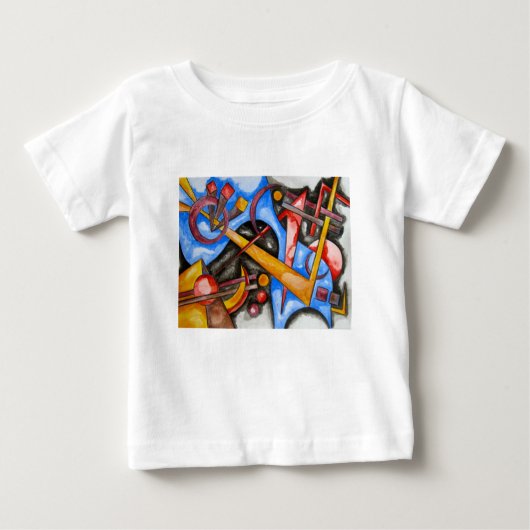 宇宙手絵を描かれた抽象的な幾何学的 ベビーTシャツ (正面)