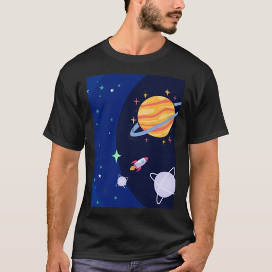 宇宙探査機の星と惑星のデザイン Tシャツ (正面)